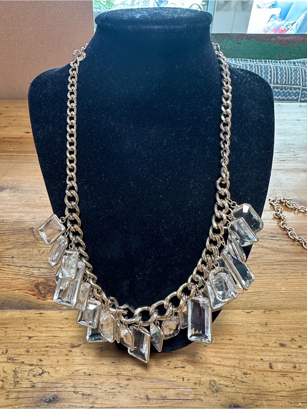 Original vintage Fred Segal’s Crystal Statement Chain Necklace - gold Clear